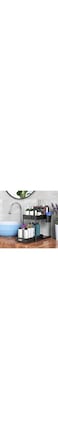 Modentials Under Sink Organizer, 2 Tier Bathroom Cabinet Organizer with Sliding Basket, Multi-Purpose Under Sink Organizers and Storage for Bathroom Kitchen (4 Hooks)
