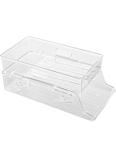 TOMVAES Fridge Bottle Dispenser, Transparent Refrigerator Bottle Organizer, Double-deck Drink Freezer Holder, Plastic Beverage Storage Rack, Fridge Kitchen Pantry Freezer Countertop Container Bin