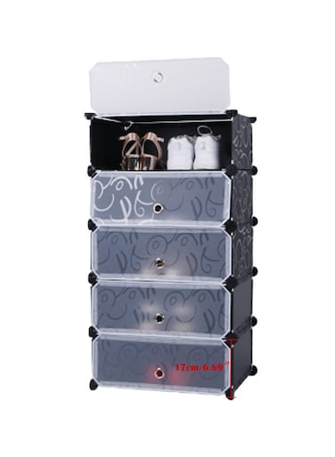 5-Cube Shoe Cabinet With Doors Black/Clear