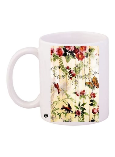 Flower Printed Coffee Mug White/Green/Red