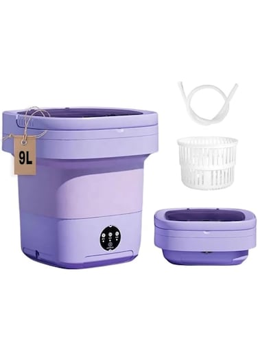Mini Portable Washing Machine with Spin Dryer, Upgraded 9 Litre Capacity, Foldable Design Mini Washing Machine Light weight for Baby Clothes, Underwears. Green, Light pink, Purple [Pack1] (Purple)