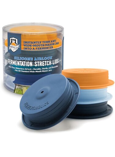 Fermentaholics Silicone Fermentation Stretch Lids - Waterless One Way Airlock Cap Fits All Wide Mouth Mason Jars - PATENT PENDING - 4 Pack - With One Lid Turn Any Mason Jar into a Vegetable Fermenter