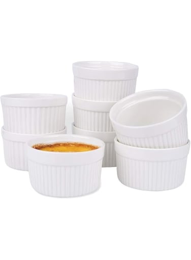 Ceramic Bowl Mini Ramekin Set, 8.5 Oz Cr&egrave;me Ramekins Dishes, Porcelain Souffle Dish Baking Soup Bowls French Onion Pudding Custard Cups Desserts Jam Dips Sauces Dining Tableware Bakeware (Set of 4)
