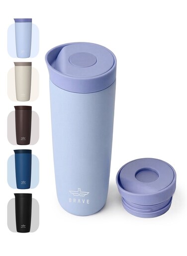 Insulated Travel Mug 500ml Stainless Steel Coffee Cup with Push Button Lid, Double Wall Vacuum Flask Thermos, Leakproof Tumbler for Hot &amp; Cold Drinks, Keeps Hot 8 Hours Cold 24 Hours, Portable Durable Coffee Tea Water Mug, Cup Holder Friendly Travel Tumbler (Purple)