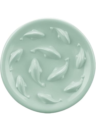 Cilkus Slow Feeder Bowl for Cats and Small Dogs, Fish Pool Design, Fun Interactive Bloat Stop Puzzle Feeder Bowl Healthy Eating Diet Made of Melamine Food Grade Material Dishwasher Safe (Green)