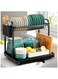 Dish Drying Rack - 2 Tier Dish Rack with Drainage Plate and Rotating Nozzle, Dish Drainers with Tableware Rack and Cup Holder(Black)