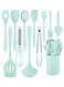 Silicone Cookware Set, 12 Pieces Kitchen Utensil Set, Non-Stick Heat Resistant Silicone, Stainless Steel Handle Cookware with Holder, BPA Free, Non-Toxic (Green)