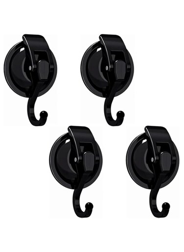 4Pack Suction Cup Hooks for Shower, Heavy Duty Vacuum Black Shower Hooks, Waterproof Glass Hangers Suction Cup Hooks for Shower Wall, Robe, Towel, Garland Decoration, No Hole Punched