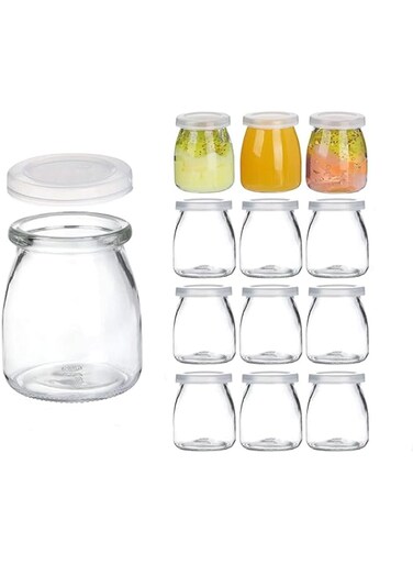 FUFU 12PCS Yoghurt Jars pudding Jar with Lid Glass Container With Lid For Milk Jams Jelly Mousse Yogurt Making 200ml