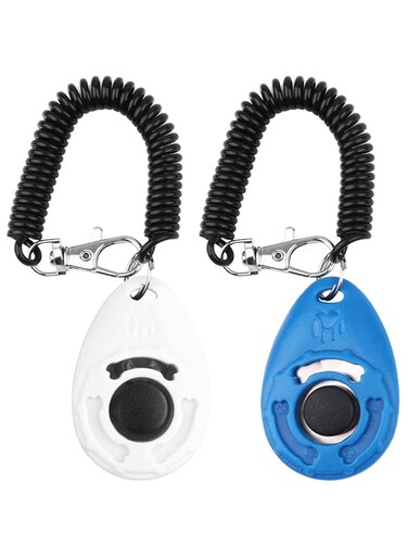 OYEFLY Dog Clicker [2 Pieces, Multi-Color] Training Clicker with Carry Strap for Dog, Cat, Horse (Blue and White)