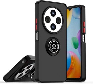 Case for Xiaomi Redmi 14C Case Cover Metal Ring Holder Grip Kickstand Car Magnetic Mount Shockproof Matte Hard Back Bumper Case for Xiaomi Redmi 14C 2024 (Black)