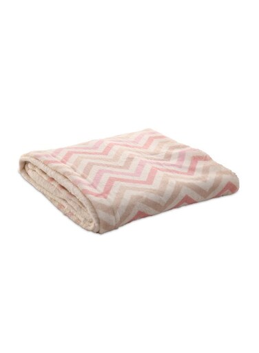 Baby &amp; Kids Lightweight Super Soft Cream Microfiber Blanket with Pink Zigzag design, Size 100x75cm