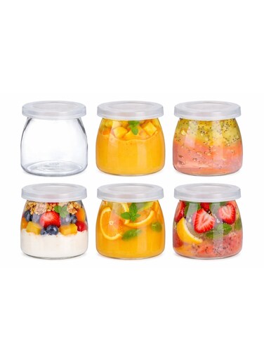 200ml Yoghurt Jars, pudding Jar with Lid pack of 6 Glass Container For Milk Jams Jelly Mousse Yogurt Making, Jam, Jelly, Mousse &amp; Honey - Reusable, Round Containers for Home Kitchen Storage