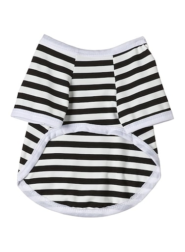 OHANA Spring Wear Collection -Striped Bright Coloured Cotton Vest with Round Collar and Sleeves for Cats and Dogs - BLACK Small size