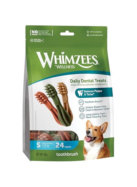 Whimzees Natural Grain Free Dental Dog Treats, Toothbrush S 24Pcs 360G