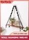 Wooden Wall Hanging Shelves,Macrame Hanging Plant Shelf Boho,Handmade Rustic Hanger Planter Rack,Storage Floating Shelves