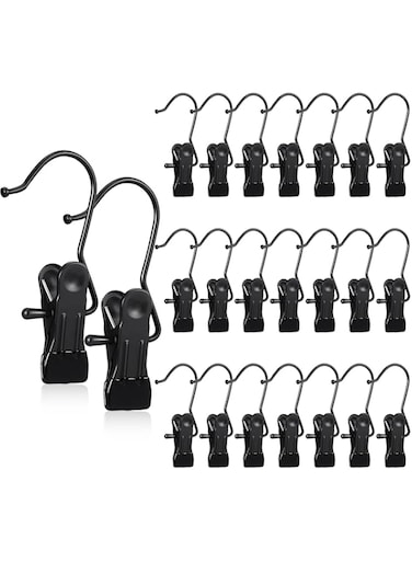 Hotop Boot Hanger for Closet, Laundry Hooks with Clips, Boot Holder, Hanging Clips, Portable Multifunctional Hangers Single Clip Space Saving for Jeans, Hats, Tall Boots, Towels (Black,20 Pieces)