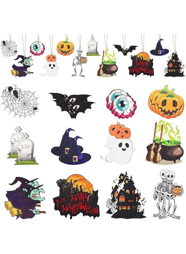 Vurtboly 24Pcs Halloween Decor Wooden Hanging Ornaments with Ropes Halloween Cute Pumpkin Ghost Hanging Ornaments Halloween Wood Hanging Signs Wooden Decors for DIY Crafts Halloween Party Decoration