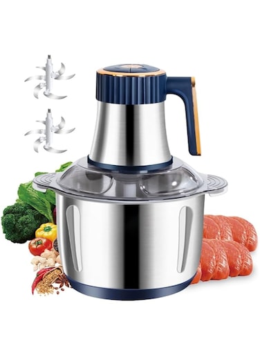 Arabest Electric Meat Grinder of Food Processor 500W Food Chopper with 5L 304 Stainless Steel Cup and 6 Large Sharp Blades 5 Speed for Vegetable Kitchen Cutter Super Powerful Chopping Grinding,Blue