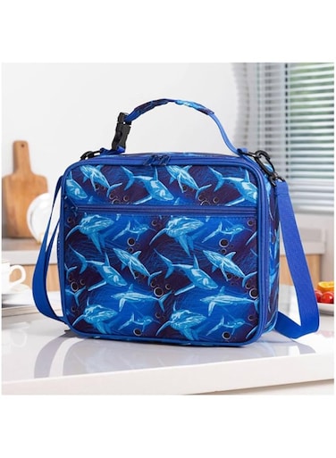 Kids Lunch Box Bag, Insulated Shark Lunch Bag with Adjustable Strap Small Cute Lunch Bag With Water Bottle Holder for Kids to School, School Picnic
