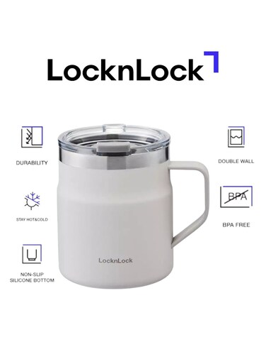 &amp; LOCK LocknLock Metro Mug 355ml White &acirc;&euro;&ldquo; Double-Wall Insulated Stainless Steel Mug with Spill-Resistant Lid