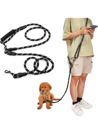 X spring Hands Free Dog Leash, 2.6m Nylon Dog Cat Leashes for Small, Crossbody Rope Adjustable Training Hands Free Leash, Medium and Large Dogs Walking, Jogging and Running (Black)