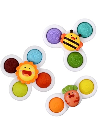 ECVV 3PCS Suction Cup Spinner Toys Novelty Sensory Toys Fidget Spinner Toys Bath Toys for Toddlers Kids Birthday Baby Gifts Window Suction Spinner Toys (Style 3)