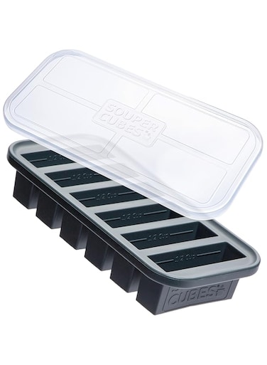 Souper Cubes 1/2 Cup Silicone Freezer Tray With Lid - Easy Meal Prep Container and Kitchen Storage Solution - Silicone Mold for Soup and Food Storage - Charcoal &ndash; 1-Pack