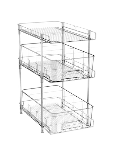 U-HOOME 3-Tier Bathroom Under Sink Organizers and Storage, Multi-Purpose Stackable Pantry Organization and Storage, Pull Out Clear Kitchen Bathroom Cabinet Organizer with Movable Dividers (option 2)