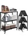 3-Tier Foldable Storage Shelves, Kitchen Shelf with Caster Wheels, Easy Assembly Shelf Foldable for Living Room Bedroom Kitchen Garage Black