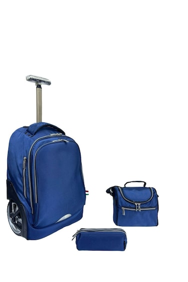 3-Piece Rolling School Set, 18-Inch Wheeled Backpack with Lunch Bag and Pencil Case, Pastel.BLUE PLAIN