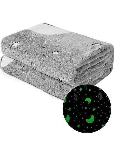 Glow In The Dark Soft Blanket 152 x 127 cm Cotton Grey 152 x 127cm