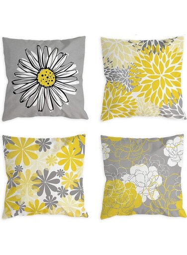 4Pcs Throw Pillow Covers, Linen Pillow Covers Floral Design Square Cushion Cover,Flower Pillowcase,Comfortable and Durable,for Couch Chair Sofa Bed Living Room Home Decor ,45*45cm