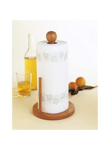 Delopik Wooden Kitchen Tissue Holder Kitchen Paper Towel Holder Kitchen Towel Stand Rack Bamboo Vertical Paper Towel Holder for Kitchen Paper Roll