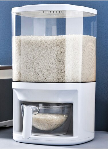 Food Grain Storage Container Large Capacity Sealed Grain Food Storage Box Rice Bucket Kitchen Storage Bucket Transparent Whit