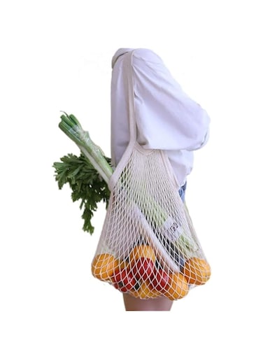 ELECDON Reusable Produce Cotton Mesh Bag - Natural Cotton Net String Shopping Tote Bag,Long Handle,2PC