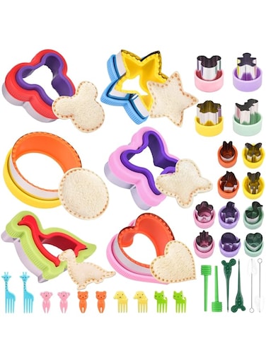 Cranviech 36PCS Sandwich Cutter for Kids,Sandwich Cutter and Sealer Set, Dinosaur Cookie Cutters Fruit Vegetable Cutter Set DIY Mold for Boys &amp; Girls Bento Lunch Box,Color Random
