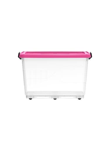 132L Clear Plastic Storage Box With Wheels &amp; Lockable Lid (Pink)