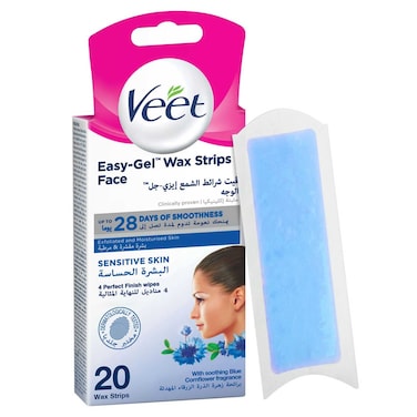 Veet Professional Hair Removal Face Wax Strips for Sensitive Skin, 20 Strips