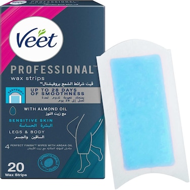 Veet Professional Hair Removal Wax Strips for Sensitive Skin Legs &amp; Body , 20 Strips