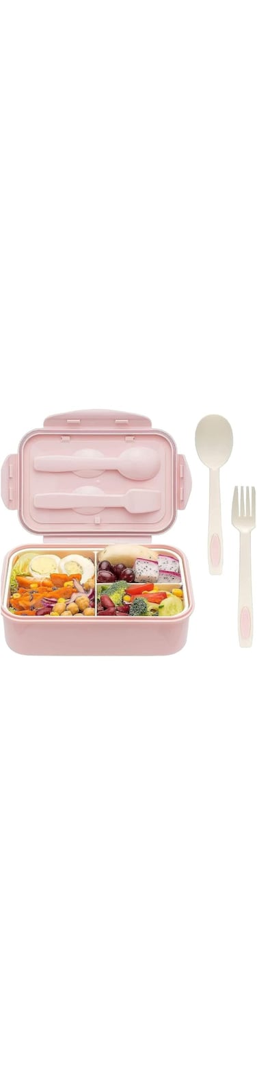 HU-Bento Box, Bento lunch Box for Kids and Adults, Leak-proof Lunch Containers with 3 Compartments 1100 ML, Lunch box Made by Wheat Fiber Material (Pink)