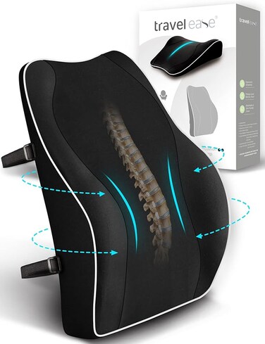 Ergonomic Lumbar Support Cushion, Memory Foam Back Support for Car Seat Office Chair Gaming Chair, Backrest with Skin-friendly Cover &amp; Dual Adjustable Straps, Black