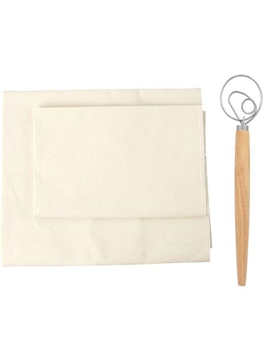 LLCHB Professional Bakers 35x26'' Dough Couche Proofing Cloth, Baking Couche Linen Cloth 100% Pure Cotton Pastry Baguettes Bread Towel for Proofing with a Whisk (26x35 Inches)