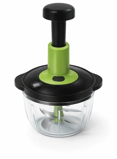 In 1 Manual Vegetable Chopper 1.5L Large Capacity, Hand Press Food Chopper with Stainless Steel Blades, No Electricity Push Chopper for Onion, Garlic, Salad, Vegetables, Fruits, Kitchen Prep Tool