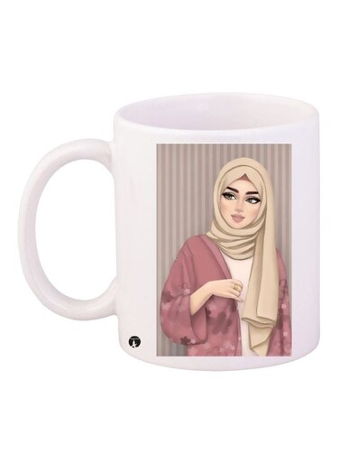 Lady Printed Coffee Mug White/Pink/Beige 11ounce