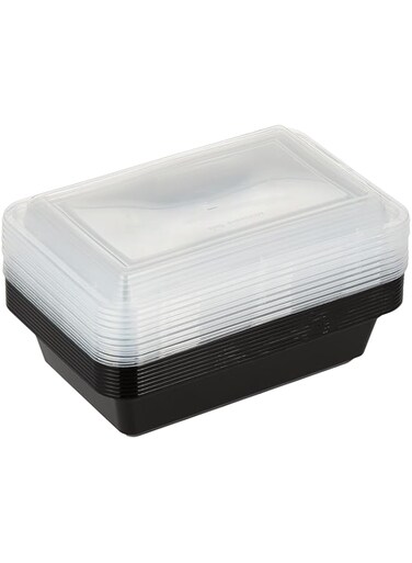 FUN BY AL BAYADER فن Black Rectangular Container with Lid 38oz Microwavable/Freezer/Oven/Dishwasher One Compartment (BPA-FREE) Food Containers, Lunch Box, Reusable, Disposable (Pack of 10)
