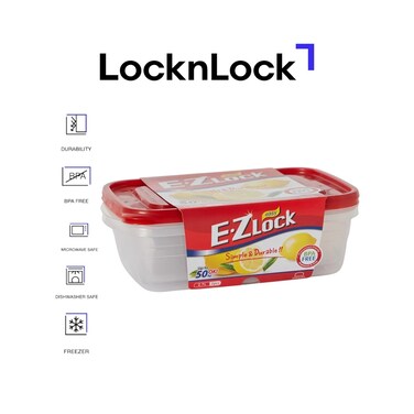LocknLock EzLock 2.7L Rectangular Food Storage Containers &ndash; Set of 2, Stackable &amp; Microwave-Safe