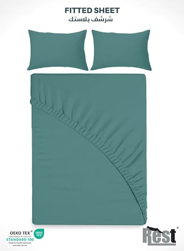 3-Piece Teal Plush 200x200+30cm Fitted Bedsheet Set Includes 1 Deep Pocket Fitted Bedsheet and 2 Pillow Covers, Breathable and Machine Washable