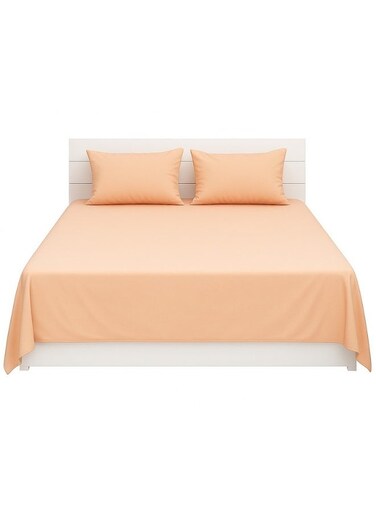 2-Piece Flat Sheet With Pillowcases Set Includes 1xFlat Sheet 170x240 cm, 1xPillow Case 50x75 cm cotton_blend Peach