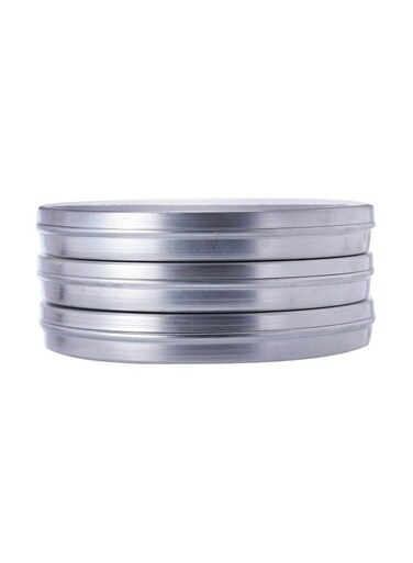 3-Piece Aluminum Basbuosa Cake Tray With Lid Silver 11inch